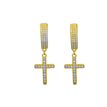 Load image into Gallery viewer, Earrings Sterling Silver CZ Cross Dangle Earrings