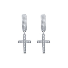 Load image into Gallery viewer, Earrings Sterling Silver CZ Cross Dangle Earrings