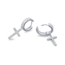 Load image into Gallery viewer, Earrings Sterling Silver CZ Cross Dangle Earrings