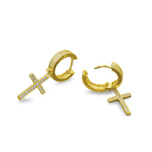 Load image into Gallery viewer, Earrings Sterling Silver CZ Cross Dangle Earrings