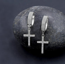 Load image into Gallery viewer, Earrings Sterling Silver CZ Cross Dangle Earrings
