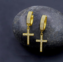 Load image into Gallery viewer, Earrings Sterling Silver CZ Cross Dangle Earrings
