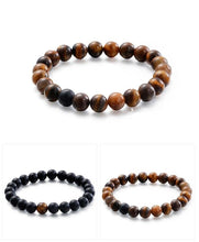 Load image into Gallery viewer, Bracelets Tiger Eye Stone and Black Matte Agate Distance Bracelets [Set of 2]
