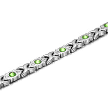 Load image into Gallery viewer, Bracelets Women's Green Crystal Stainless Steel Magnetic Therapy Bracelet