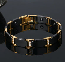 Load image into Gallery viewer, Bracelets Black and Gold Unisex Magnetic Therapy Bracelet