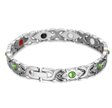 Load image into Gallery viewer, Bracelets Women's Green Crystal Stainless Steel Magnetic Therapy Bracelet