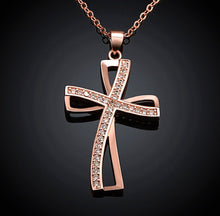 Load image into Gallery viewer, Necklaces 18K Rose Gold Plated with Swarovski Crystals Cross Necklace
