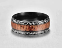 Load image into Gallery viewer, Rings Wood Inlay Black Tungsten Band
