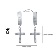 Load image into Gallery viewer, Earrings Sterling Silver CZ Cross Dangle Earrings