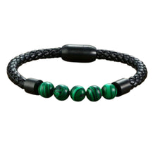 Load image into Gallery viewer, Bracelets Men's Malachite Charm Leather Beaded Chakra Bracelet