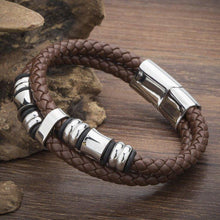 Load image into Gallery viewer, Bracelets Stainless Steel Genuine Leather Men's Bracelet