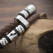 Load image into Gallery viewer, Bracelets Stainless Steel Genuine Leather Men's Bracelet