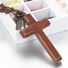 Load image into Gallery viewer, Necklaces Vintage Wood Cross Charm Necklace