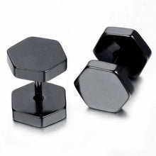 Load image into Gallery viewer, Earrings Black Hexagon Double Sided Stud Earrings
