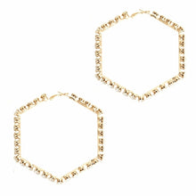 Load image into Gallery viewer, Earrings Gold Rhinestone Hexagon Hoops
