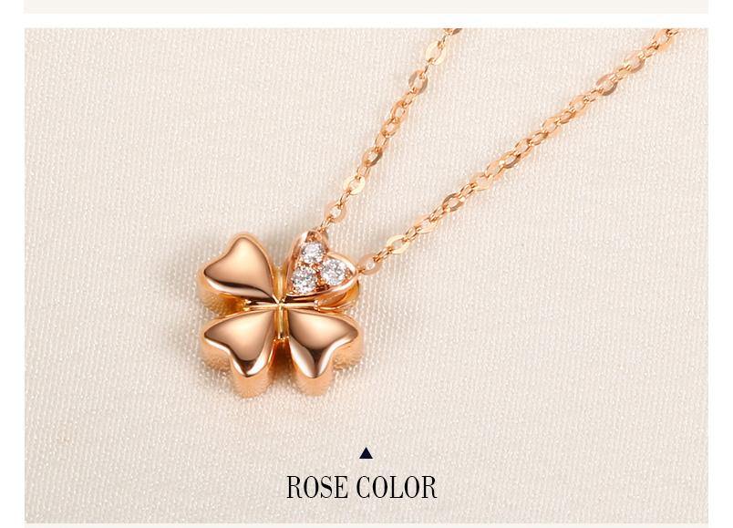 Necklaces 18K Rose Gold Four Leaf Clover Pendant Diamond Necklace