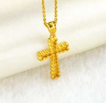 Load image into Gallery viewer, Necklaces 24K Pure Gold Beaded Cross Pendant