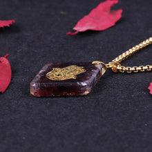 Load image into Gallery viewer, Necklaces Natural garnet Orgonite Pendant Hand of Fatifa Energy Necklace Healing