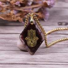 Load image into Gallery viewer, Necklaces Natural garnet Orgonite Pendant Hand of Fatifa Energy Necklace Healing