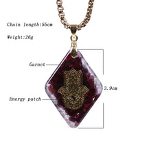 Load image into Gallery viewer, Necklaces Natural garnet Orgonite Pendant Hand of Fatifa Energy Necklace Healing