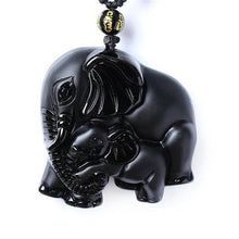 Load image into Gallery viewer, Necklaces Natural Black Obsidian Carved Elephant Pendant Necklace
