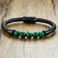 Load image into Gallery viewer, Bracelets Men&#39;s Malachite Charm Leather Beaded Chakra Bracelet
