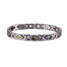 Load image into Gallery viewer, Bracelets Women's Green Crystal Stainless Steel Magnetic Therapy Bracelet