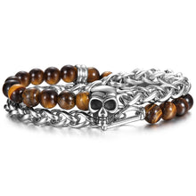 Load image into Gallery viewer, Bracelets Unisex Stainless Steel Lava Stone Beaded Skull Bracelet
