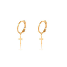Load image into Gallery viewer, Earrings 18K Gold Dangle Cross Earrings
