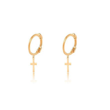 Load image into Gallery viewer, Earrings 18K Gold Dangle Cross Earrings