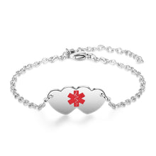 Load image into Gallery viewer, Bracelets Personalized Stainless Steel Hearts Medical Alert ID Bracelet