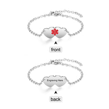 Load image into Gallery viewer, Bracelets Personalized Stainless Steel Hearts Medical Alert ID Bracelet