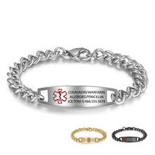 Load image into Gallery viewer, Bracelets Personalized Stainless Steel Medical Alert ID Chain Bracelets
