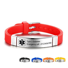 Load image into Gallery viewer, Bracelets Personalized Stainless Steel Medical Alert ID Silicone Bracelets