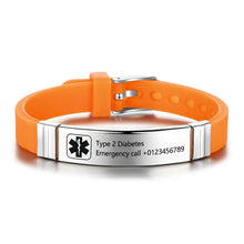 Load image into Gallery viewer, Bracelets Personalized Stainless Steel Medical Alert ID Silicone Bracelets
