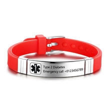 Load image into Gallery viewer, Bracelets Personalized Stainless Steel Medical Alert ID Silicone Bracelets
