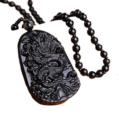 Necklaces Natural Black Obsidian Carved Dragon Pendant Necklace