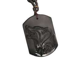 Load image into Gallery viewer, Necklaces Natural Black Obsidian Carved Wolf Head Pendant Necklace
