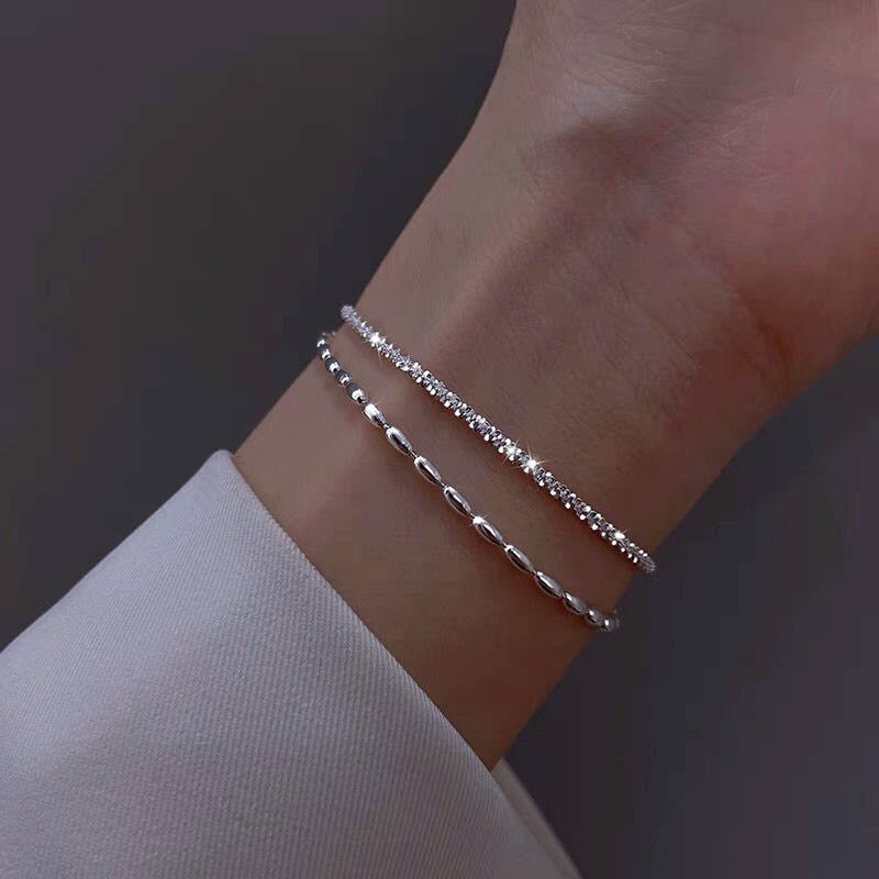 アクセサリー Silver Beaded Bracelet / Large 5 Strand Bracelet. Layered Sterling Silver Bracelet. Silver