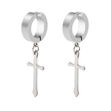 Load image into Gallery viewer, Earrings 1 Pair Stainless Steel Earrings Cross Dangle Hoops
