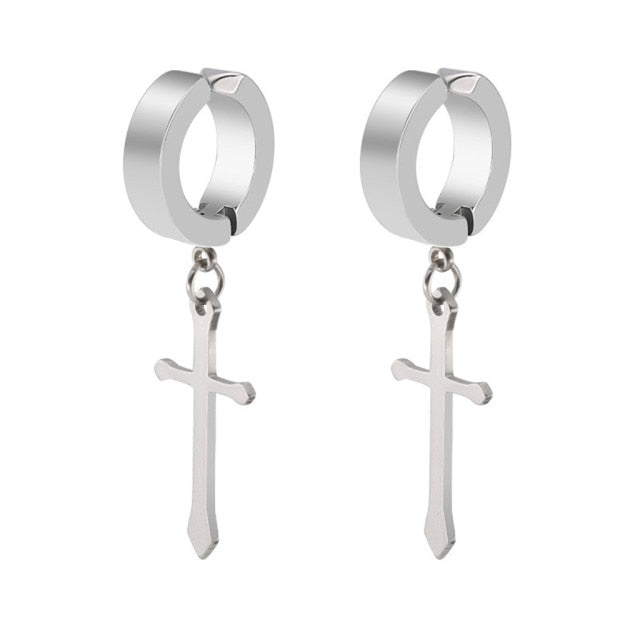 Earrings 1 Pair Stainless Steel Earrings Cross Dangle Hoops