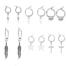 Load image into Gallery viewer, 1 Pair Stainless Steel Star Feather Hoop Earrings