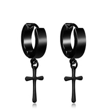 Load image into Gallery viewer, Earrings Punk Black Cross Stainless Steel Hoop Earrings
