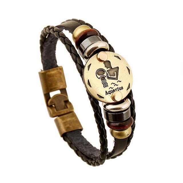 Bracelets Black Gallstone Zodiac Signs Leather Bracelet
