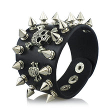 Load image into Gallery viewer, Bracelets Gothic Spike Skull Punk Cuff Leather Bracelet
