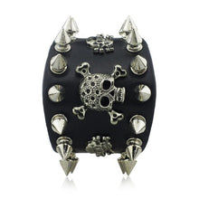 Load image into Gallery viewer, Bracelets Gothic Spike Skull Punk Cuff Leather Bracelet
