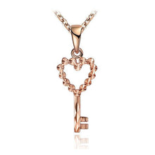 Load image into Gallery viewer, Necklaces 18K Rose Gold Heart Key Pendant
