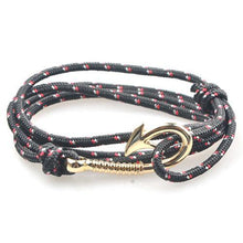 Load image into Gallery viewer, Bracelets Silver Fish Hook and Rope Men's Bracelet