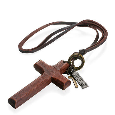Necklaces Vintage Wood Cross Charm Necklace