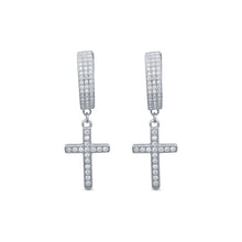 Load image into Gallery viewer, Earrings Sterling Silver CZ Cross Dangle Earrings
